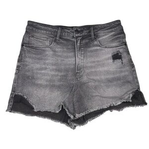Good American | High Rise Distressed Denim Shorts | Black Wash | Size 14/32